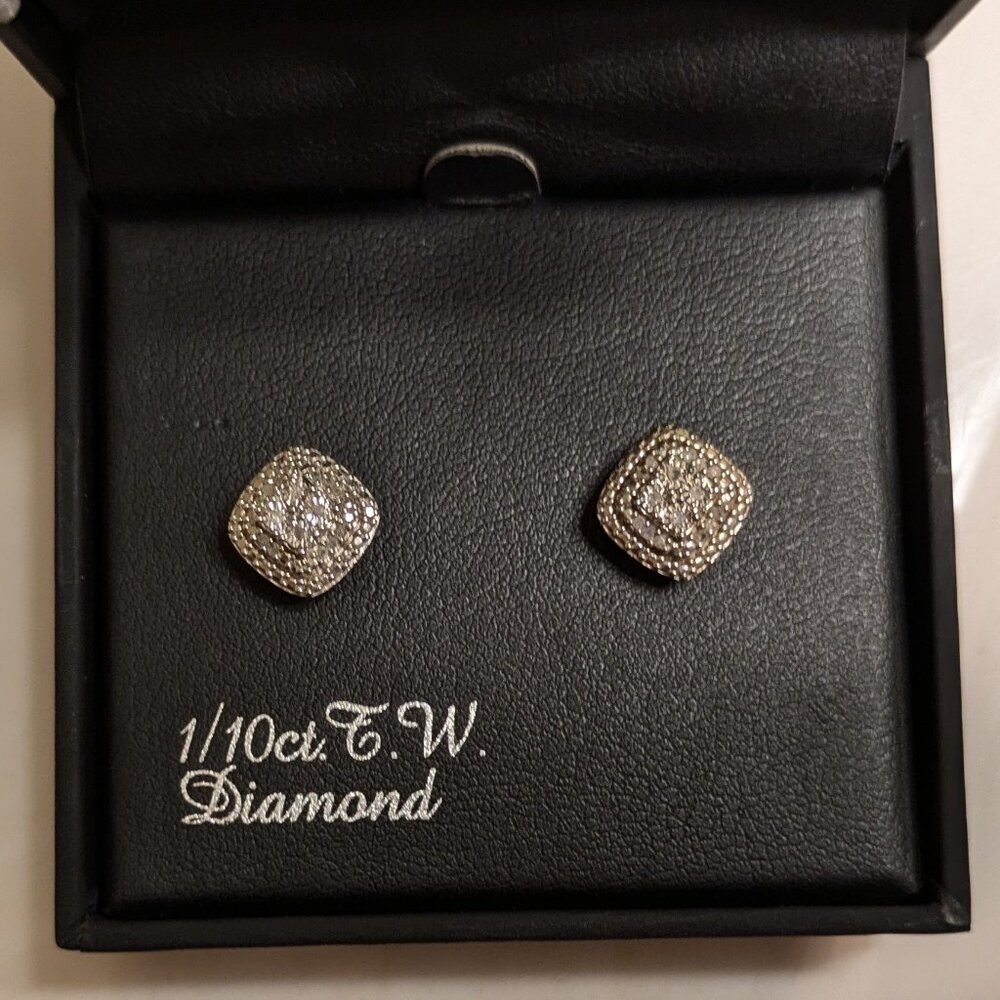1/10ct Diamond Sterling Silver Earrings (Square)